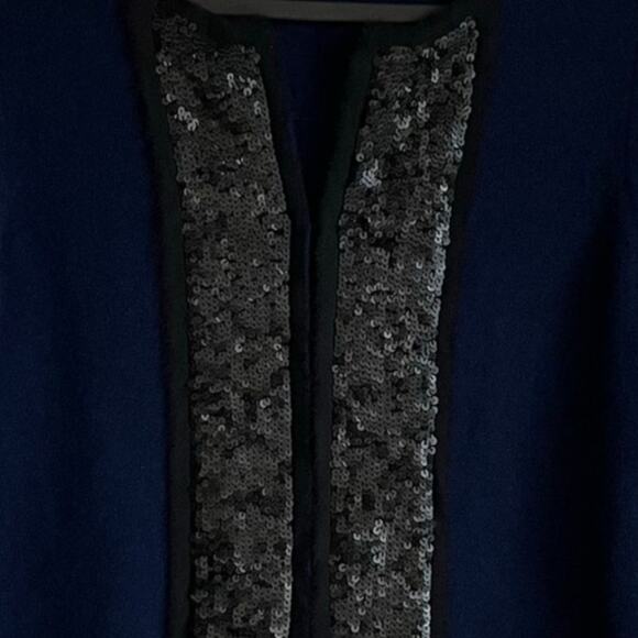 Aqua Cashmere Sweater Cardigan Navy Black Matte Sequin Detail Sz S Old Money - Picture 3 of 12